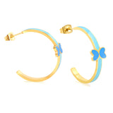 C-Shape with pink/blue oil drip 8*5.6mm butterfly earrings 27.8mm gold color