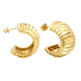 C-Shaped Horizontal Ripple Stud Earrings 14.8*25mm Gold Color