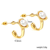 17.8mm Shaped Square Open Hole Earrings with 7mm White Pearls Gold Color