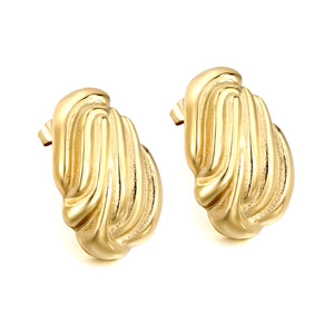 Shaped Textured Stud Earrings 21.5*29.5mm Goldtone