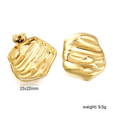 Textured shaped stud earrings 23*22mm gold color