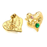 Crooked Heart Mixed Color Diamond Earrings 19.7*20mm Gold Color