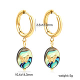 2.5*12.2mm circle + 10.4*14.3mm oval abalone shell with butterfly earrings gold color