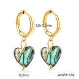 2.5*12.2mm inner diameter circle+12.2*11.5mm heart-shaped abalone shell earrings Gold color