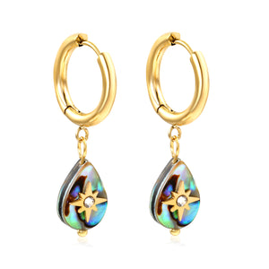 2.5*12.2mm circle + 9.3*13mm teardrop abalone shell with octopus white diamonds earrings Gold color