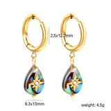 2.5*12.2mm circle + 9.3*13mm teardrop abalone shell with octopus white diamonds earrings Gold color