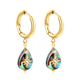 2.5*12.2mm circle + 9.3*13mm teardrop abalone shell with octopus white diamonds earrings Gold color