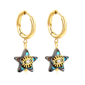 2.5*12.2mm circle +13.2mm star-shaped abalone shell with eyes white diamond earrings gold color