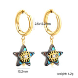 2.5*12.2mm circle +13.2mm star-shaped abalone shell with eyes white diamond earrings gold color