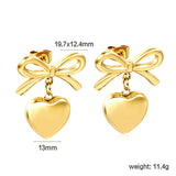 19.7*12.4mm Bow+13mm Heart Stud Earrings Gold Color