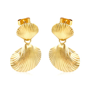 11.3*10.8mm Small Shell+17.6mm Large Shell Stud Earrings Gold Color