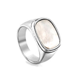 Cast Crafted Sticky White Oversized Shell Ring Square Gold Polished Stainless Steel Ring Wholesale