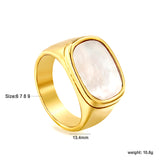 Cast Crafted Sticky White Oversized Shell Ring Square Gold Polished Stainless Steel Ring Wholesale