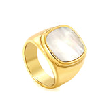 Casting process sticky white oversized shell ring square polished stainless steel ring