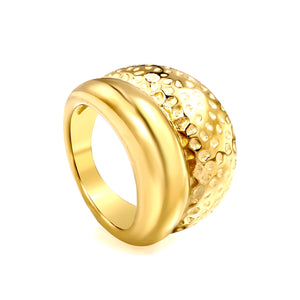 PVD plating process 18k gold stainless steel double layer hammered glossy ring stainless steel ring