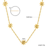 5 9mm three-dimensional six-petal flower necklace 40+5cm+6mm round plate Gold color