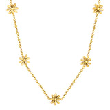 5 9mm three-dimensional six-petal flower necklace 40+5cm+6mm round plate Gold color