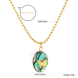 10.4*14.3mm Oval Abalone Shell with Butterfly Pendant Necklace 1.5mm*45+5cm+6mm Round Plaque Gold Color