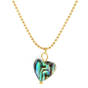 12.2*11.5mm heart-shaped abalone shell pendant necklace 1.5mm*45+5cm+6mm round plate Gold color