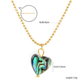 12.2*11.5mm heart-shaped abalone shell pendant necklace 1.5mm*45+5cm+6mm round plate Gold color