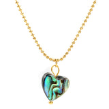 12.2*11.5mm heart-shaped abalone shell pendant necklace 1.5mm*45+5cm+6mm round plate Gold color