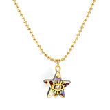 13.2mm Star Abalone Shell with Eyes White Diamond Pendant Necklace 1.5mm*45+5cm+6mm Round Plaque Gold Color