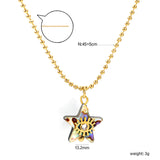 13.2mm Star Abalone Shell with Eyes White Diamond Pendant Necklace 1.5mm*45+5cm+6mm Round Plaque Gold Color