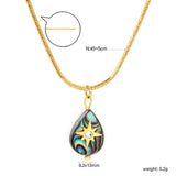 9.3*13mm Teardrop Abalone Shell with Octopus White Diamonds Pendant Necklace 1.3mm*45+5cm+6mm Round Plaque Gold Color