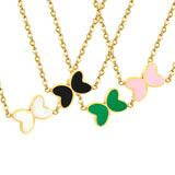 11.2*8mm Butterfly with White Shell/Black Yak/Pink Shell/Green Oil Drop Pendant Necklace 035*45+5cm+6mm Round Gold Color