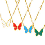 15.5*14mm butterfly with white/red/green/blue oil drop pendant + 3.5mm round white diamond necklace 43+5cm+6mm round tag Gold color