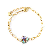 12.2*11.5mm Heart Shaped Abalone Shell Bracelet 0.8mm*17+3cm+6mm Round Plaque GOLDEN