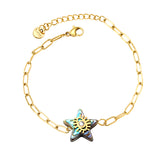 13.2mm Star Abalone Shell with Eyes White Diamonds Bracelet 0.8mm*17+3cm+6mm Round Plaque GOLDEN