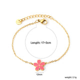 12mm Cherry Blossom with Pink Drip Oil Bracelet Cross 0.4mm*17+3cm+6mm Round Plaque GOLDEN