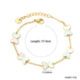 5pcs 11.2*8mm Butterfly with White Shell/Black Yak/Green Drip Oil Bracelet Cross Chain 0.4mm*17+3cm+6mm Round Plaque Gold Color