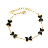 5pcs 11.2*8mm Butterfly with White Shell/Black Yak/Green Drip Oil Bracelet Cross Chain 0.4mm*17+3cm+6mm Round Plaque Gold Color