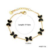 5pcs 11.2*8mm Butterfly with White Shell/Black Yak/Green Drip Oil Bracelet Cross Chain 0.4mm*17+3cm+6mm Round Plaque Gold Color