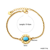 15.5mm Round Cake with 6*8.3mm Oval Bluestone Bracelet 17+3cm Gold color