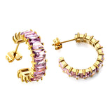 C-Shape with Two Grips Rectangle White/Purple/Green/Orange/Mixed/Pink Zirconium Earrings 6.8*21mm Steel Color/Golden Color