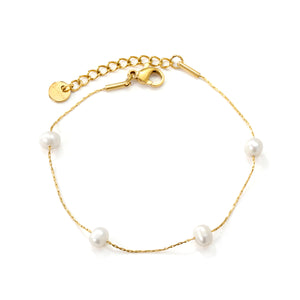 4pcs 5.8*4.6mm Freshwater Jane + Bead Chain Bracelet 17+3cm Golden