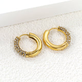 Round Earrings with White Diamonds 4*21.6mm Gold Color