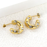 Half round earrings with white diamonds 5.6*high 18.3mm gold color