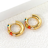 Round with 5 round white diamonds/mixed diamonds ear clips 5*21.6mm gold color