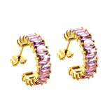 C-Shape with Two Catch Baguette White&Purple&Green&Mixed Diamond Stud Earrings 6.8*21mm