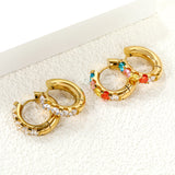 Round with 5 round white diamonds/mixed diamonds ear clips 5*21.6mm gold color