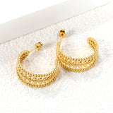 C-shaped flower earrings Th1.8*W11*H26mm Gold color