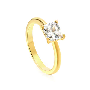 Thin Band & Large Square Clear Diamond Ring