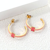 C-Shape with pink/blue oil drip 8*5.6mm butterfly earrings 27.8mm gold color