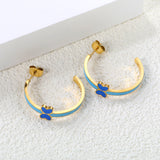 C-Shape with pink/blue oil drip 8*5.6mm butterfly earrings 27.8mm gold color