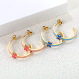 C-Shape with pink/blue oil drip 8*5.6mm butterfly earrings 27.8mm gold color