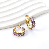 C-Shape with Two Grips Rectangle White/Purple/Green/Orange/Mixed/Pink Zirconium Earrings 6.8*21mm Steel Color/Golden Color